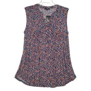 NWT Ava & Grace Plus Size 1X Navy Blue Multi Color Pintuck 3/4 Sleeve Top